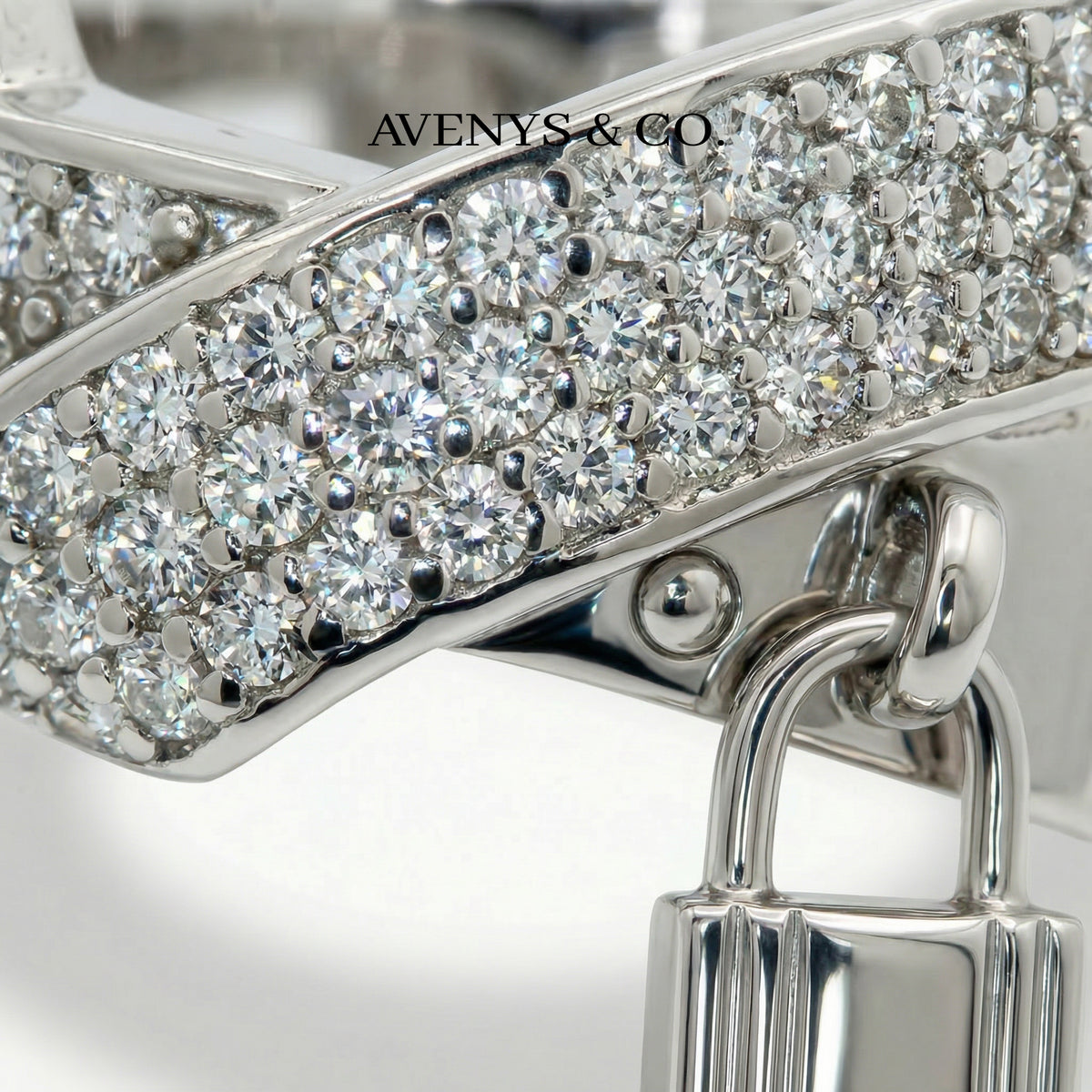 Padlock Pave Ring with White Round Stone – on White Gold