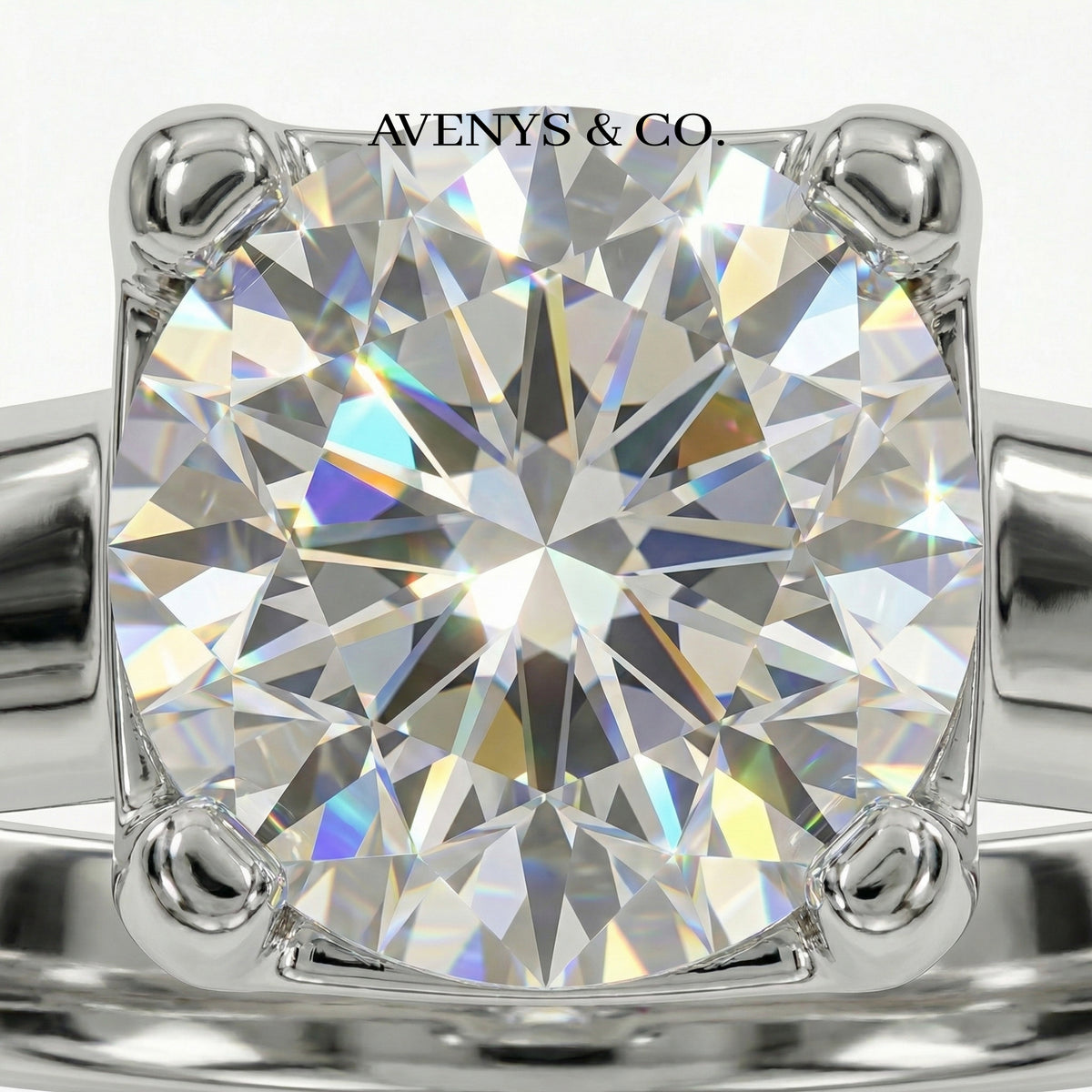 Suspension Classic Ring with White Round Stone – on White Gold