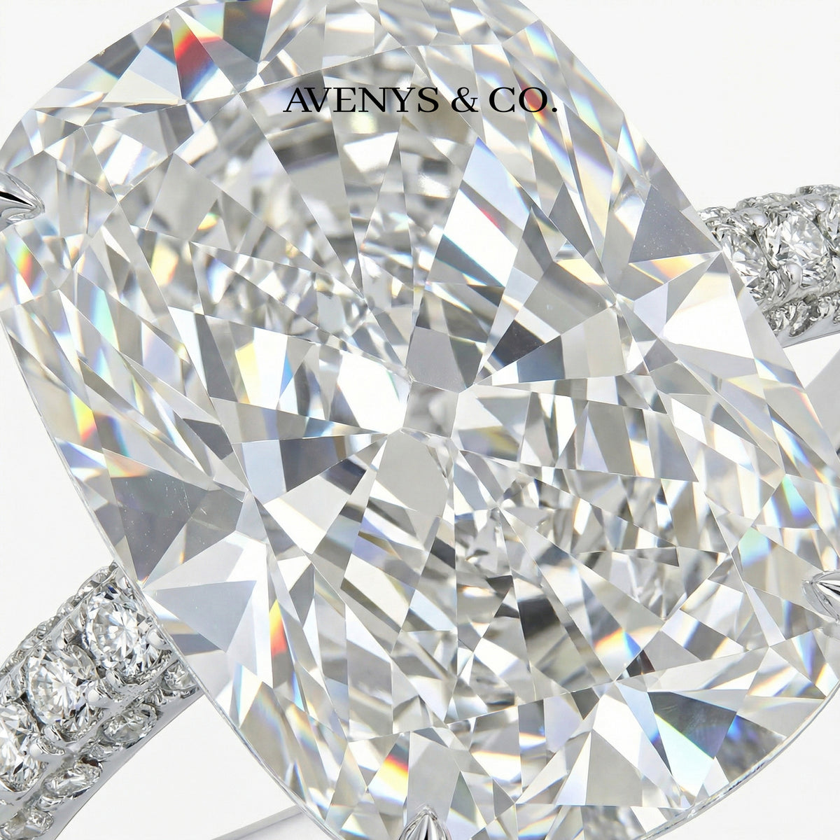 Cushion Pave Ring with White Cushion Stone – on White Gold