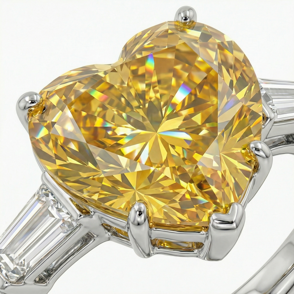 Love Heart Trilogy with Yellow Heart Stone – on White Gold