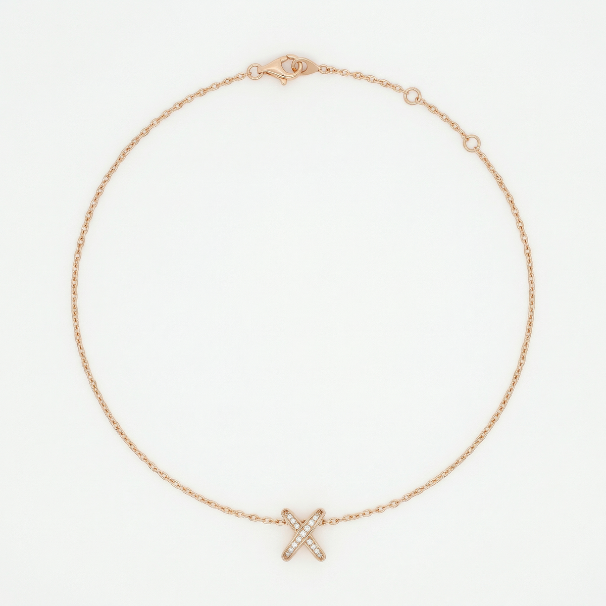Interlink Necklace Rose Pendant with White Round Stone – on Rose Gold