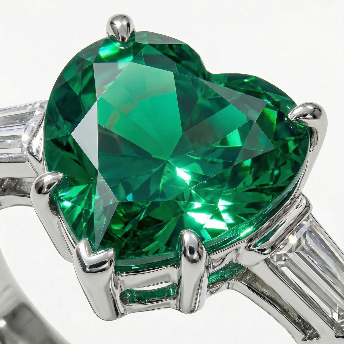Love Heart Trilogy with Green Heart Stone – on White Gold