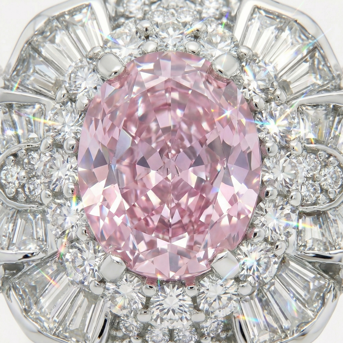 Bloom Burst Ring with Pink Oval Stone – on White Gold