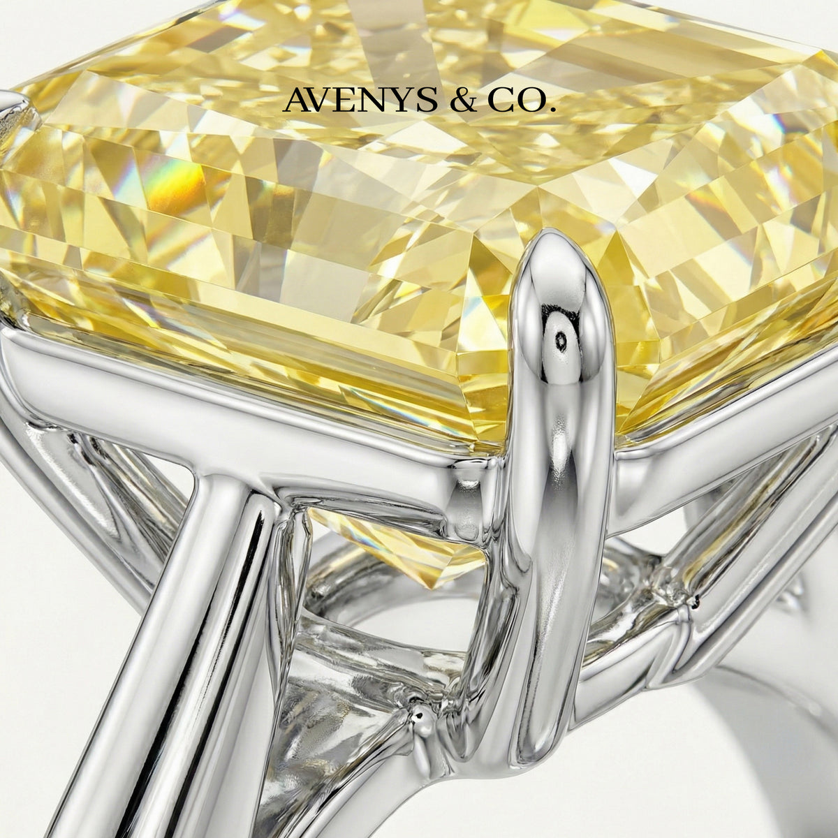 Princess Square Ring with Yellow Princess Stone – on White Gold
