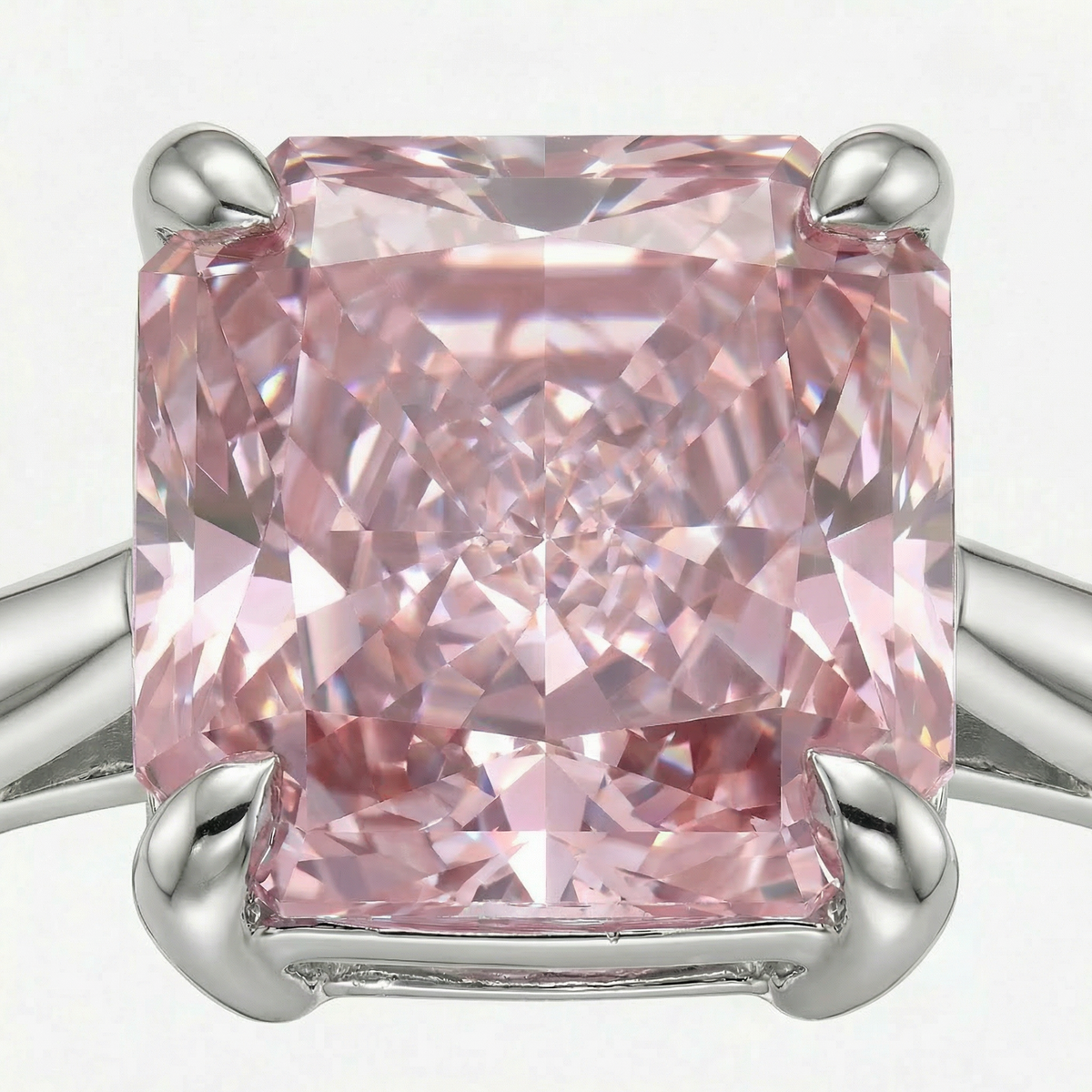 Princess Square Ring with Pink Princess Stone – on White Gold
