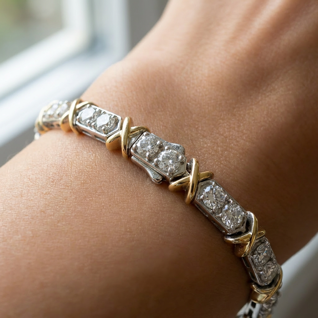 X16 Bracelet with White Round Stone – on White Gold