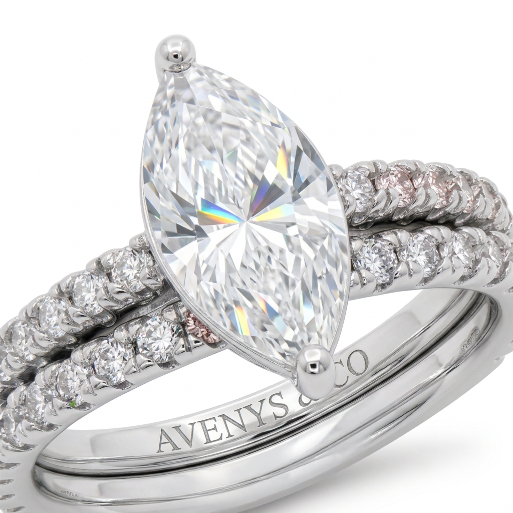 AV Dua™ Marquise Ring Set with White Marquise Stone – on White Gold