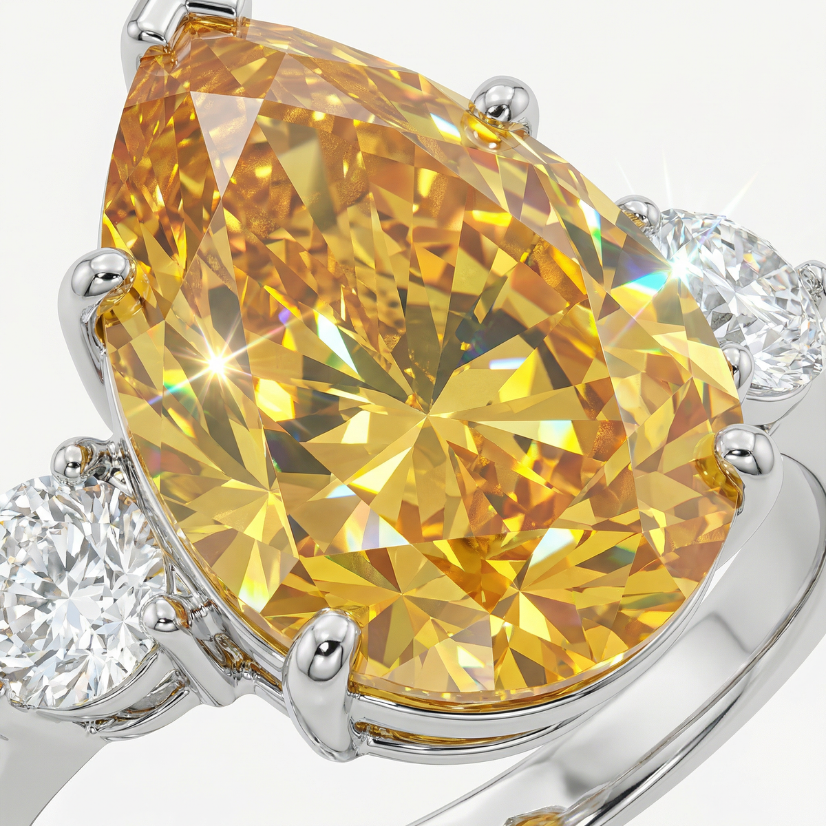 Pear Trilogy Ring with Yellow Pear Stone – on White Gold