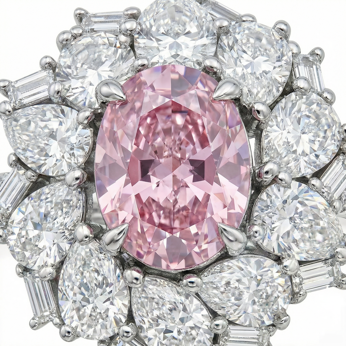 Bloom Halo Ring with Pink Oval Stone – on White Gold