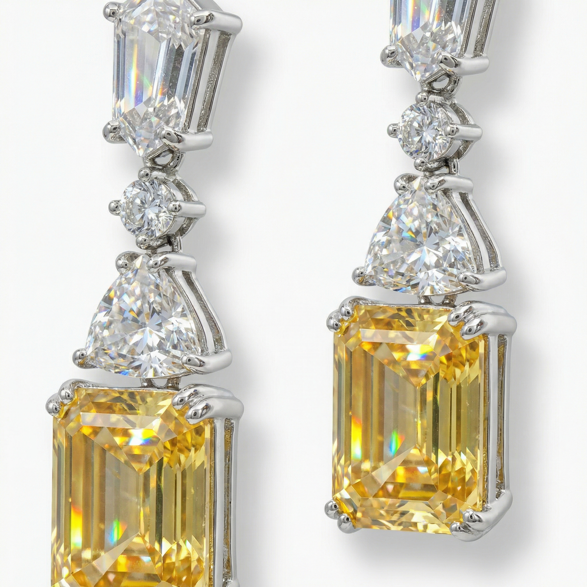 Radiant Drop Earrings with Yellow Radiant Stone – on White Gold