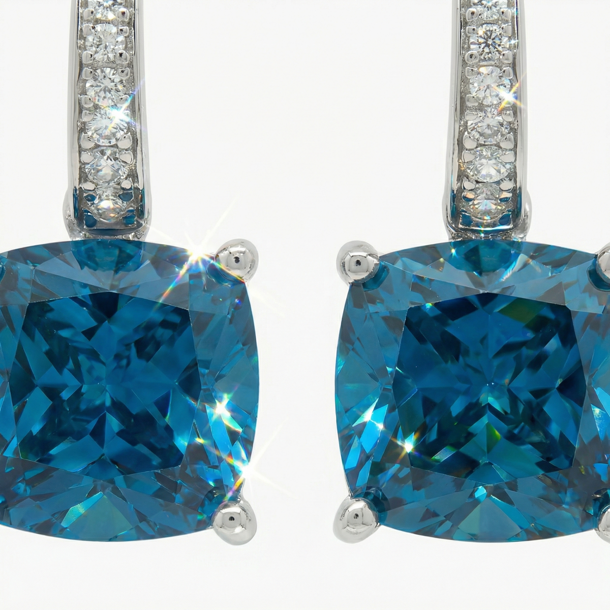 Princess Drop Earring with Blue Princess Stone – on White Gold