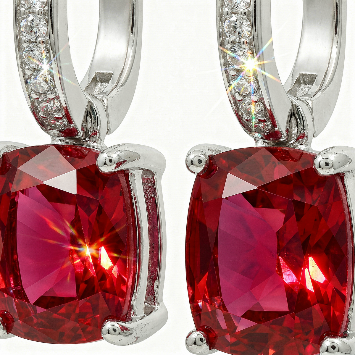 Princess Drop Earring with Red Princess Stone – on White Gold