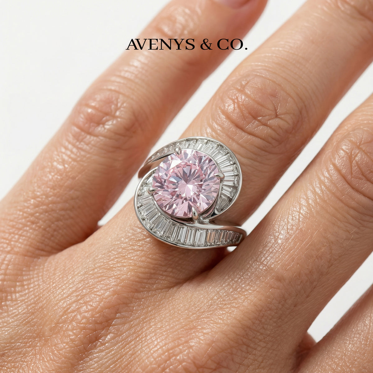 Eclipse Ring with Pink Oval Stone – on White Gold