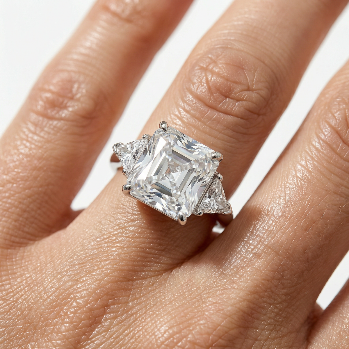 Square Radiant Ring with White Radiant Stone – on White Gold