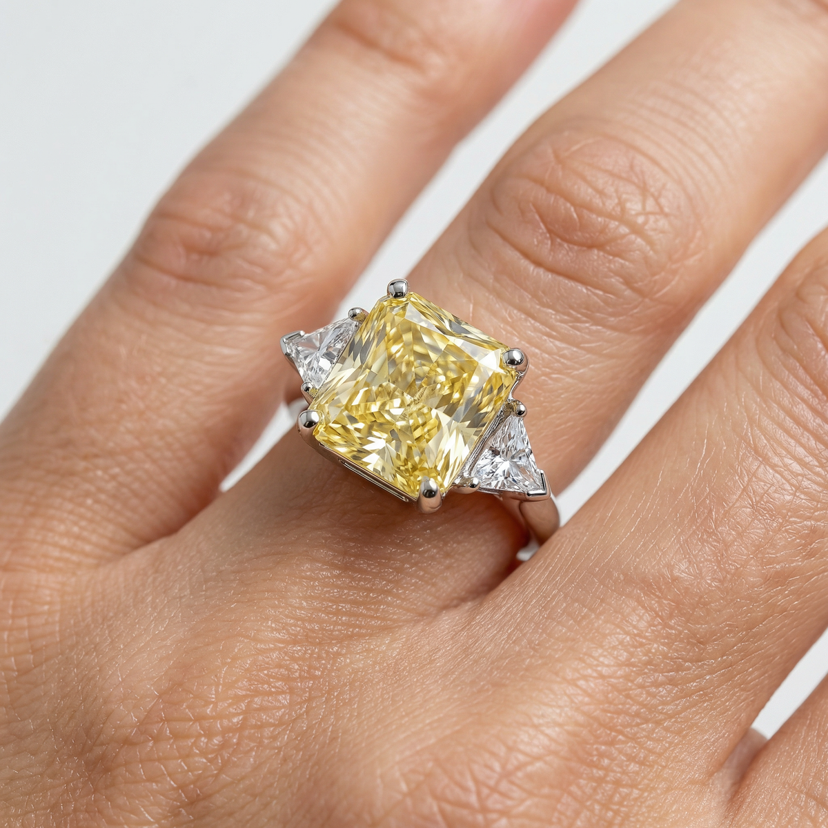 Square Radiant Ring with Yellow Radiant Stone – on White Gold