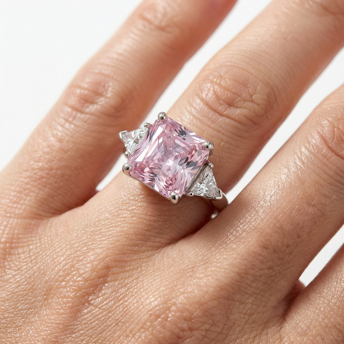 Square Radiant Ring with Pink Radiant Stone – on White Gold