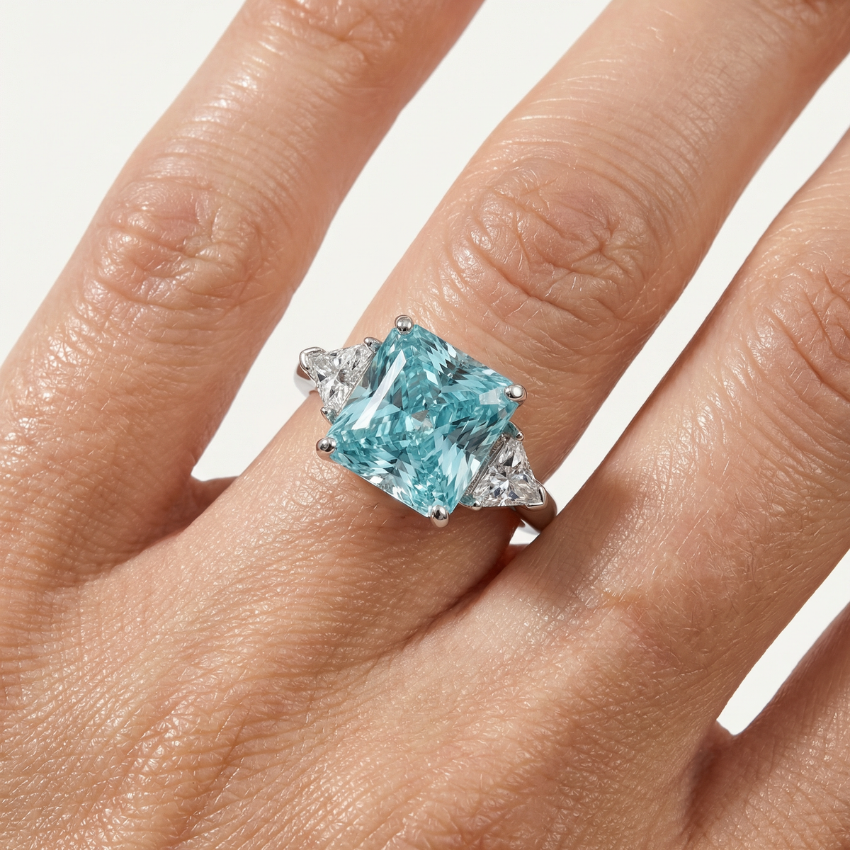 Square Radiant Ring with Aquamarine Radiant Stone – on White Gold