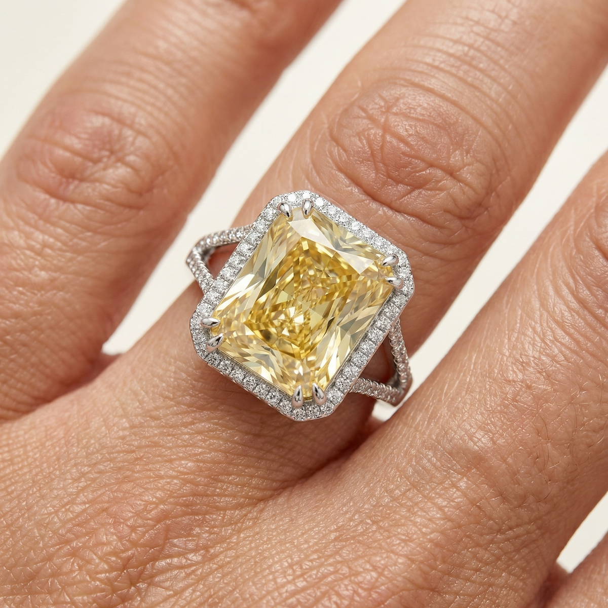 Sunset Radiant Ring with Yellow Radiant Stone – on White Gold