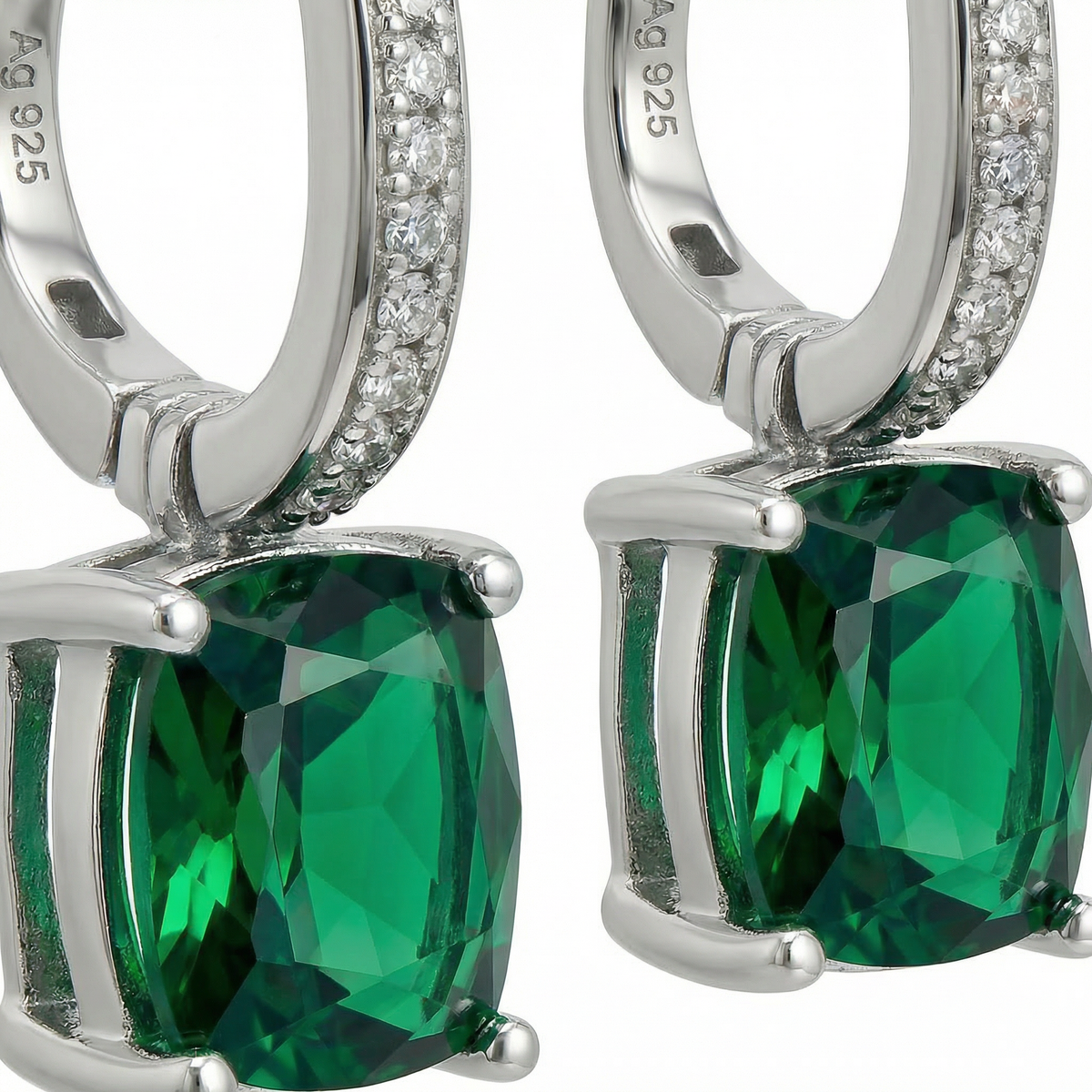 Princess Drop Earring with Green Princess Stone – on White Gold