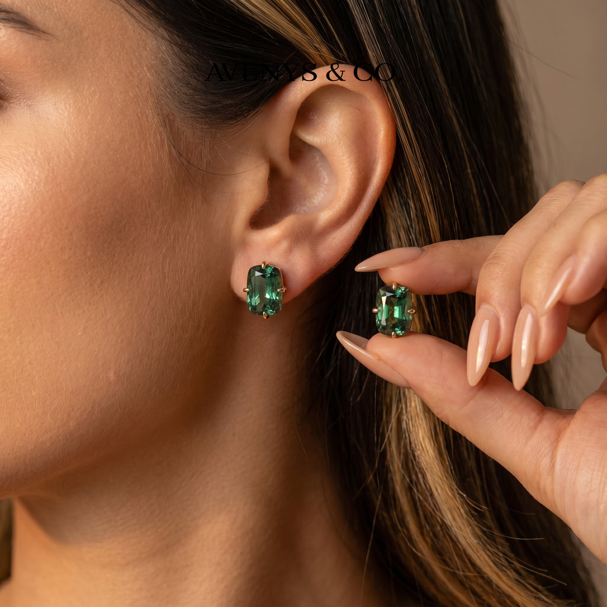 Modern Solitaire Earrings with Blue Oval Stone – on Yellow Gold