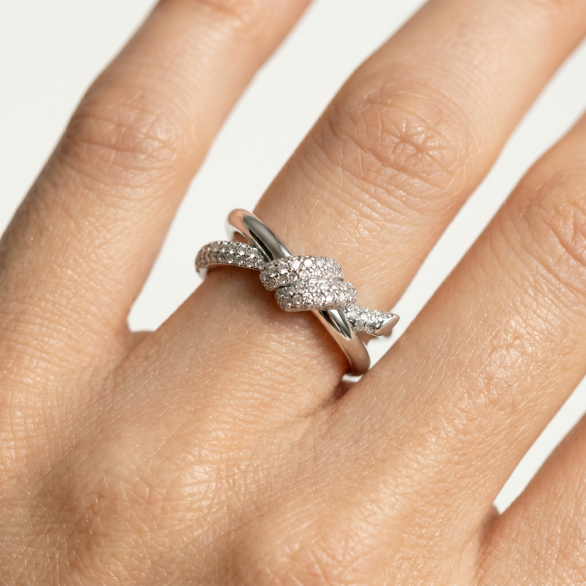 Love Knot Ring with White Round Stone – on White Gold