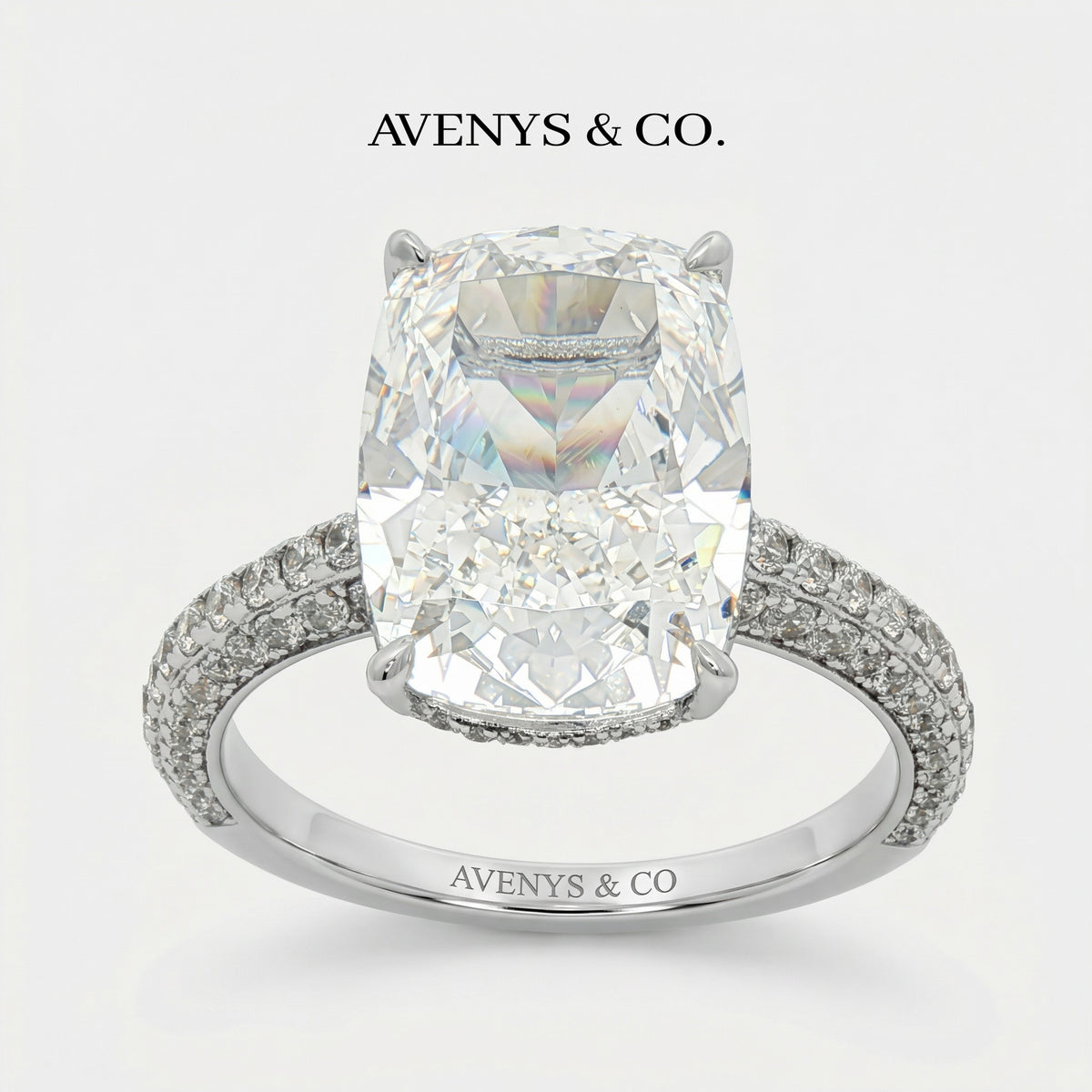 Cushion Pave Ring with White Cushion Stone – on White Gold