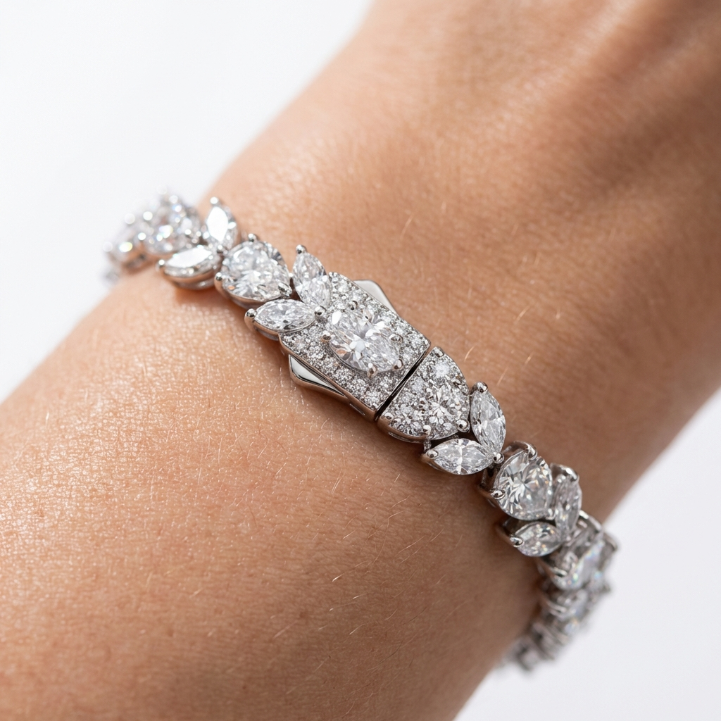 Tennis Bracelet with Pear Cut White Stone