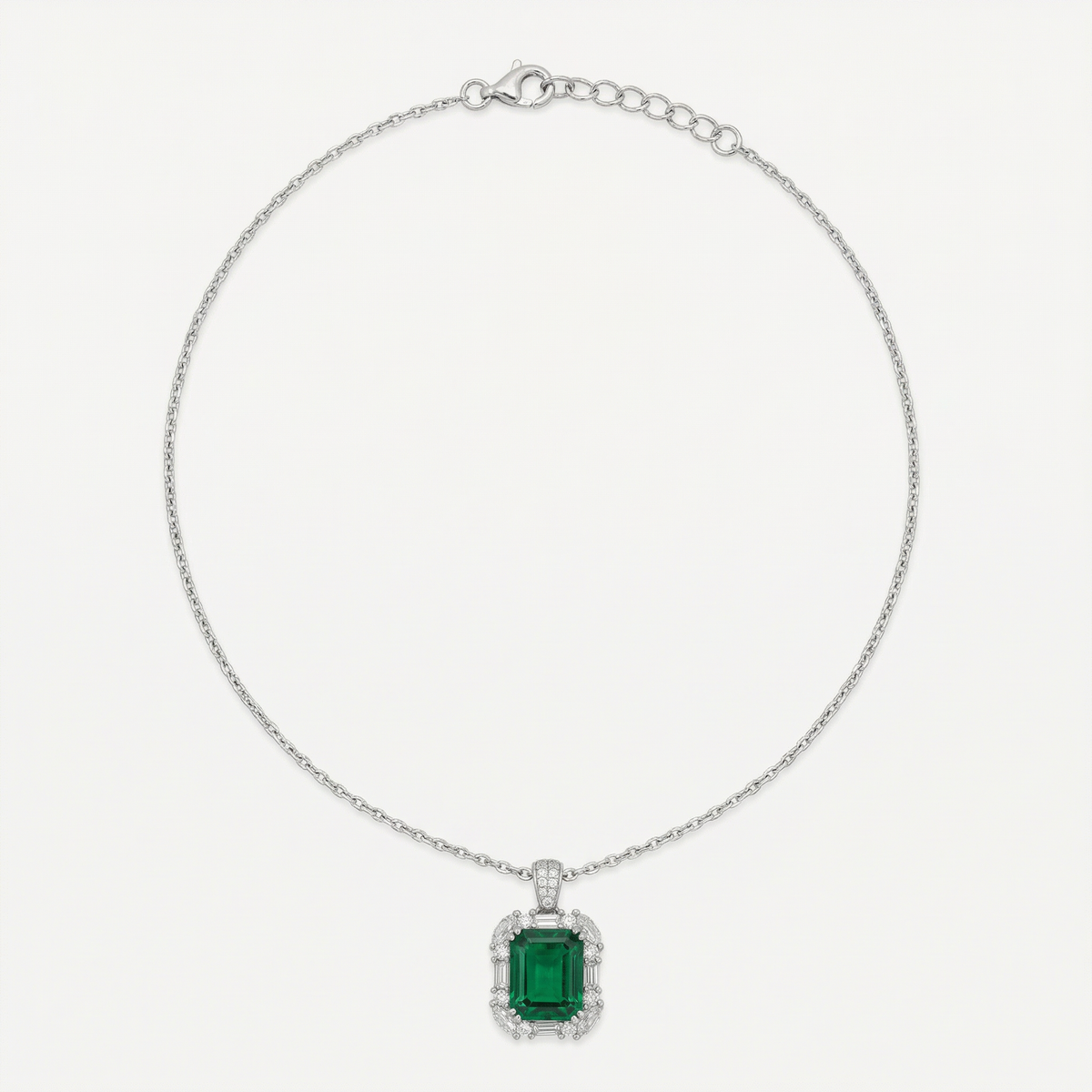 Eden Frame Necklace with Green Radiant Stone – on White Gold