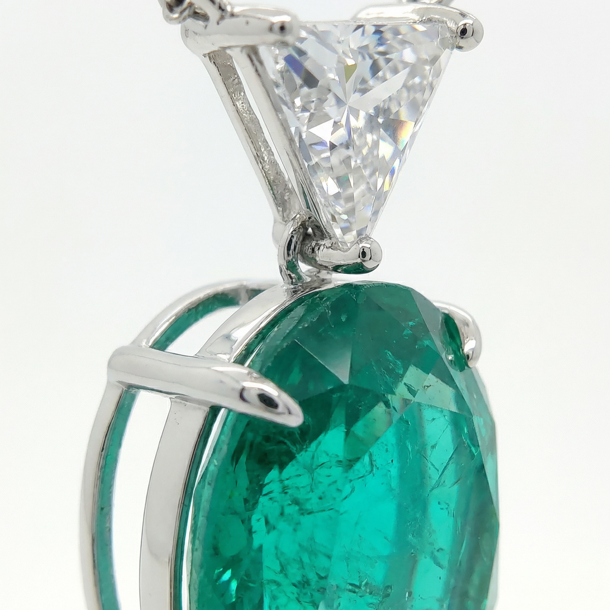 Oval Triangle Necklace  with Paraiba Oval Stone – on White Gold