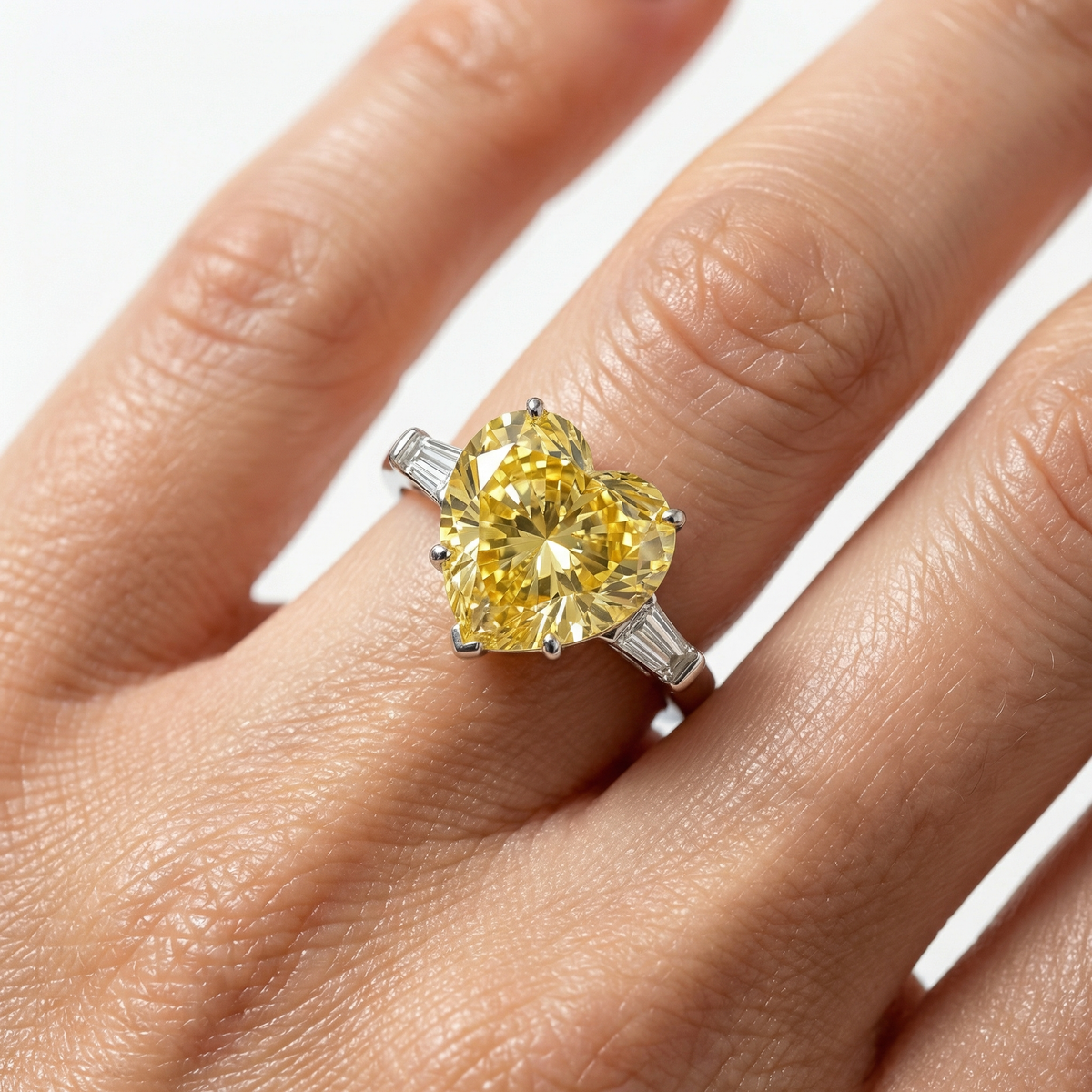Love Heart Trilogy with Yellow Heart Stone – on White Gold