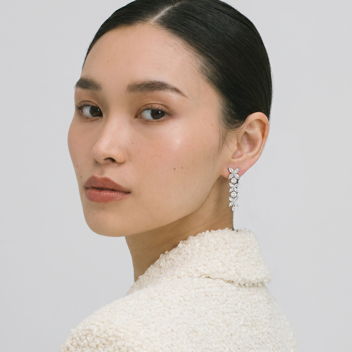 Star Eternity Earrings with White Marquise Stone – on White Gold