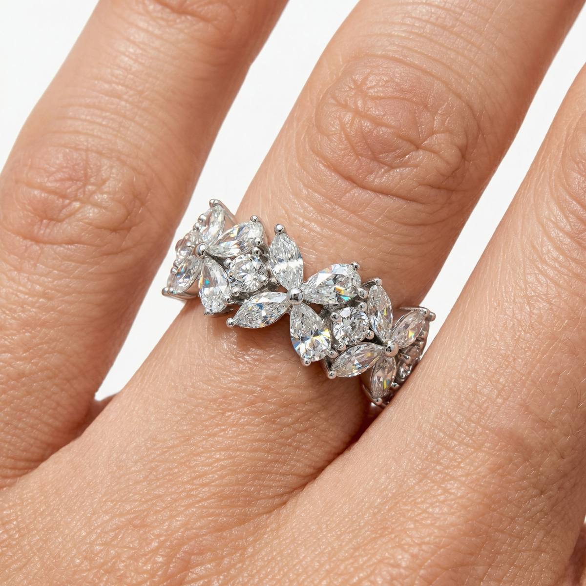 Pear Marquis Eternity Ring with White Pear Stone – on White Gold