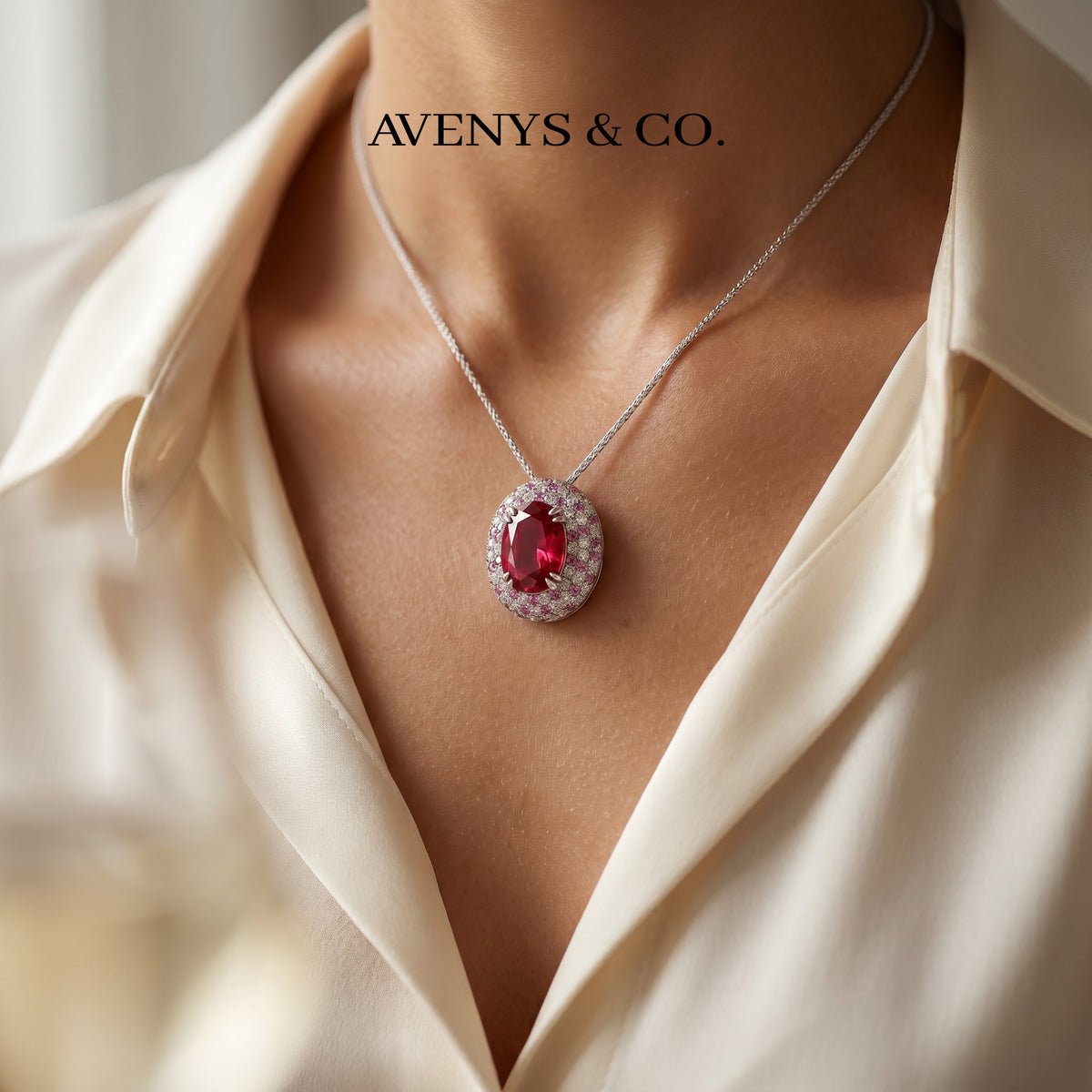 Ruby Empress with Red Oval Stone – on White Gold
