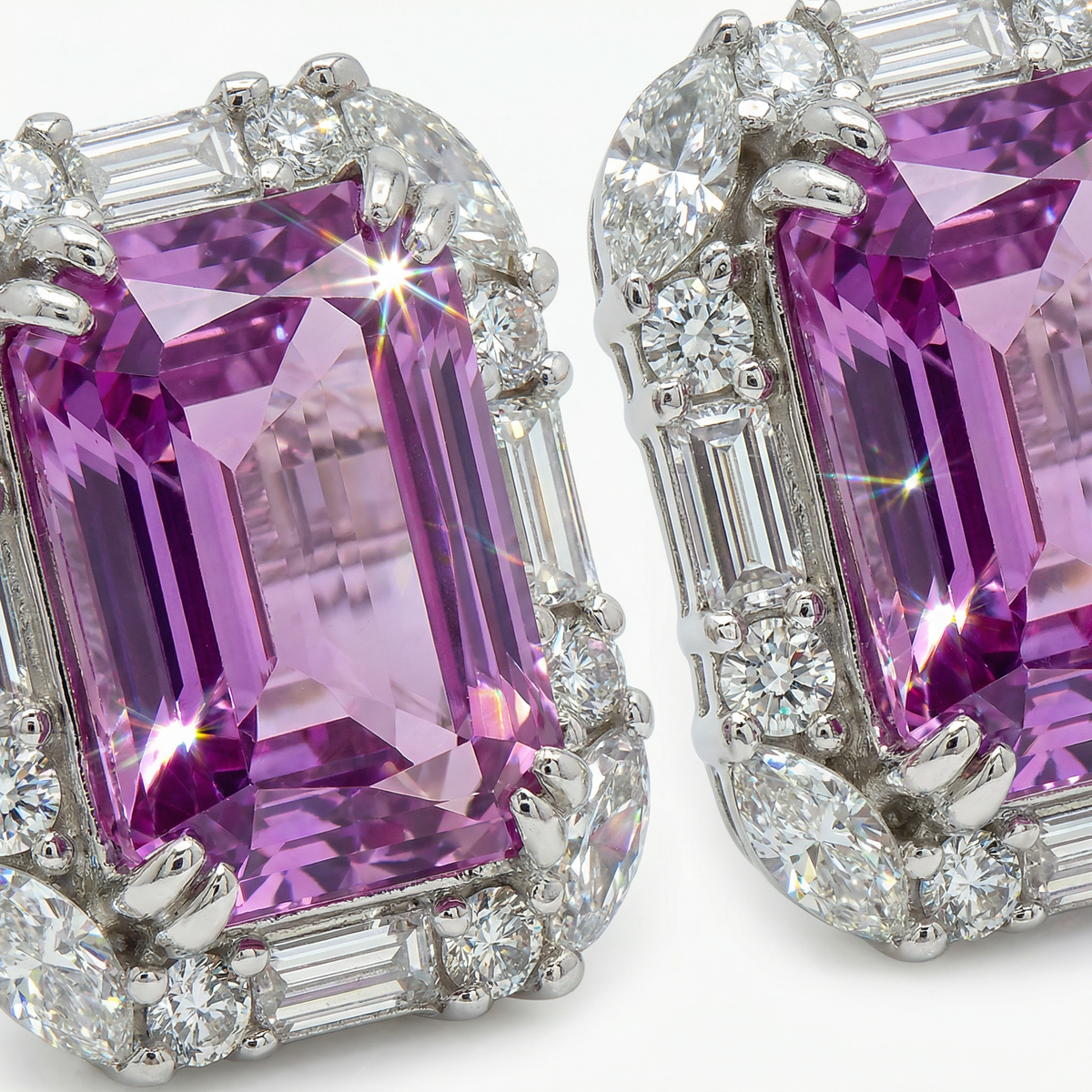 Eden Frame Earrings with Purple Radiant Stone – on White Gold