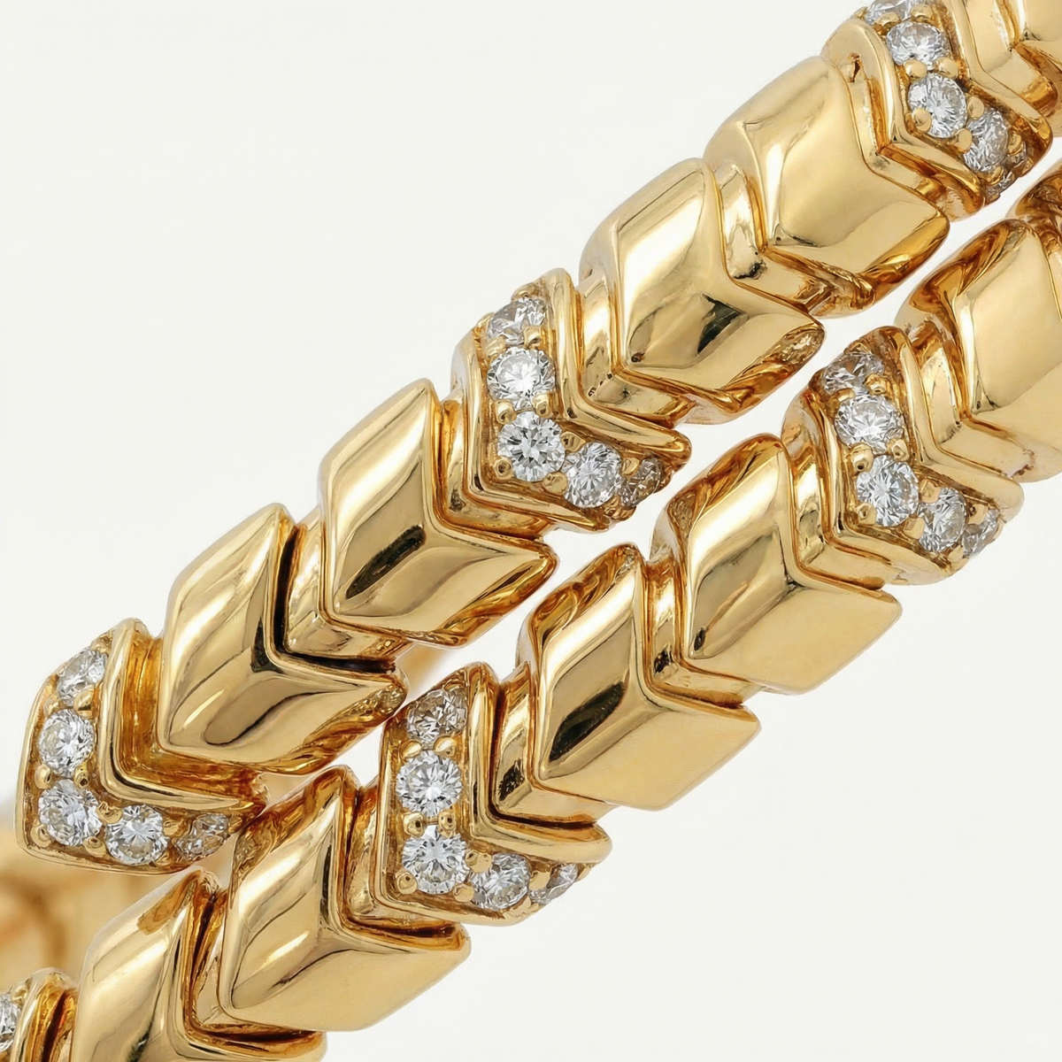 Chevron  Bangle with White Round Stone – on Yellow Gold