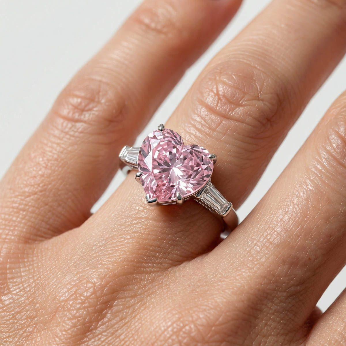 Love Heart Trilogy with Pink Heart Stone – on White Gold