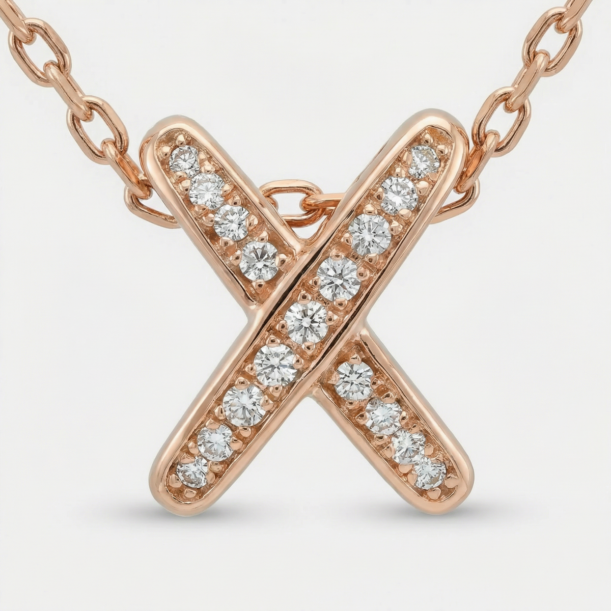 Interlink Necklace Rose Pendant with White Round Stone – on Rose Gold