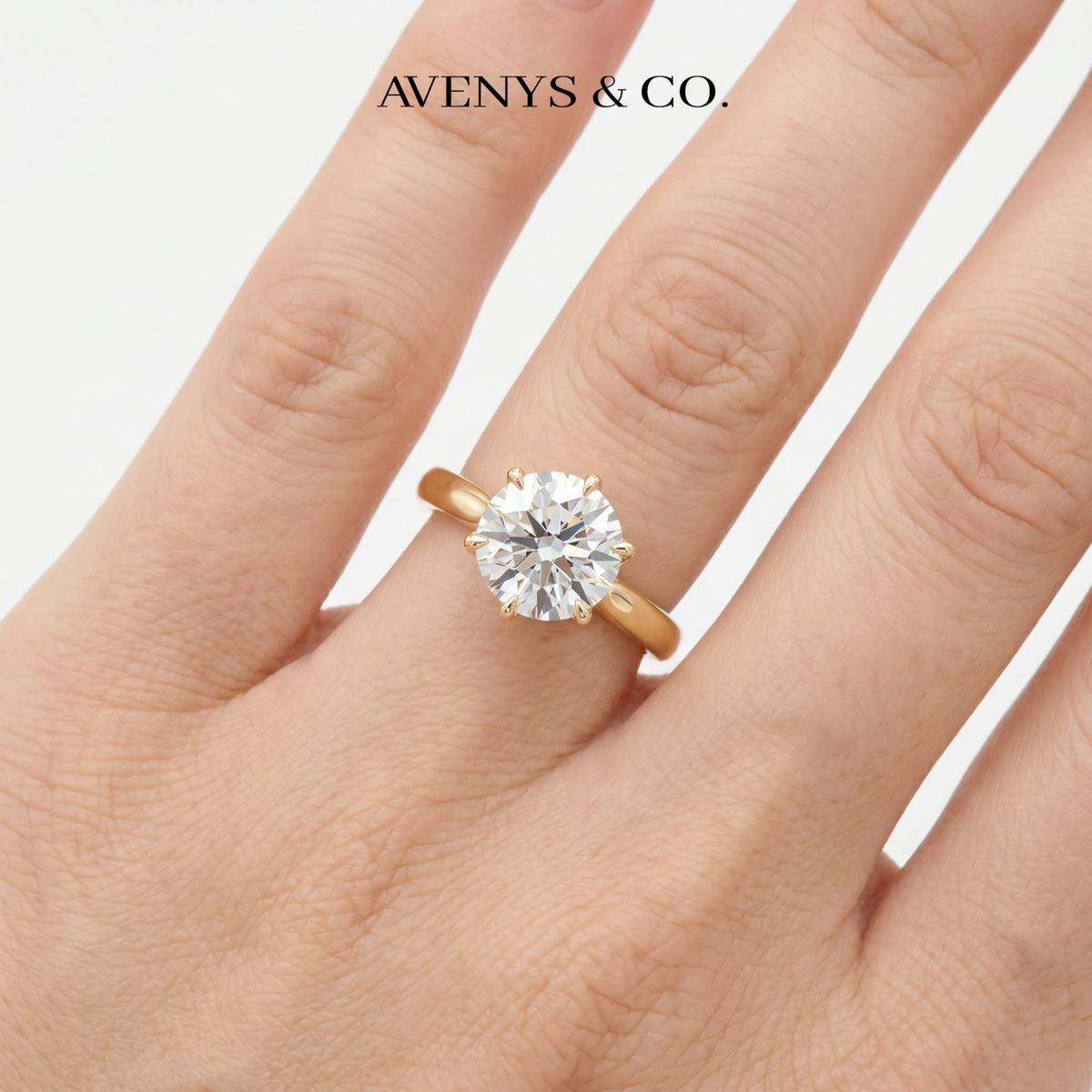 Avenys Reserve™ Floral Ring – 2.4ct Heart & Arrows Round Lab Grown IGI Certified Diamond in 18K Yellow Gold