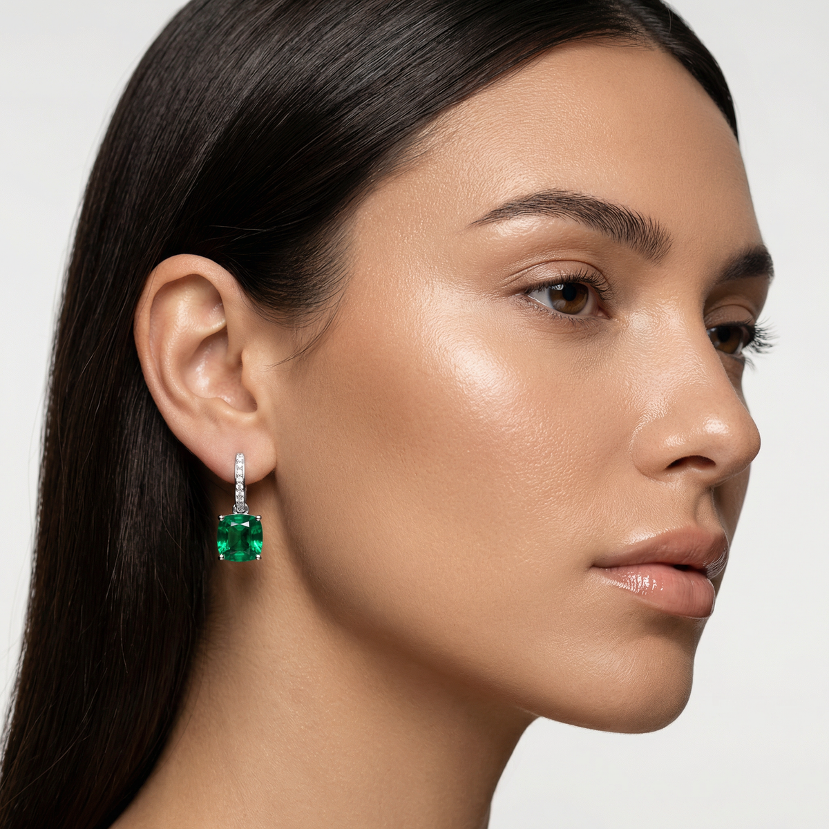 Princess Drop Earring with Green Princess Stone – on White Gold
