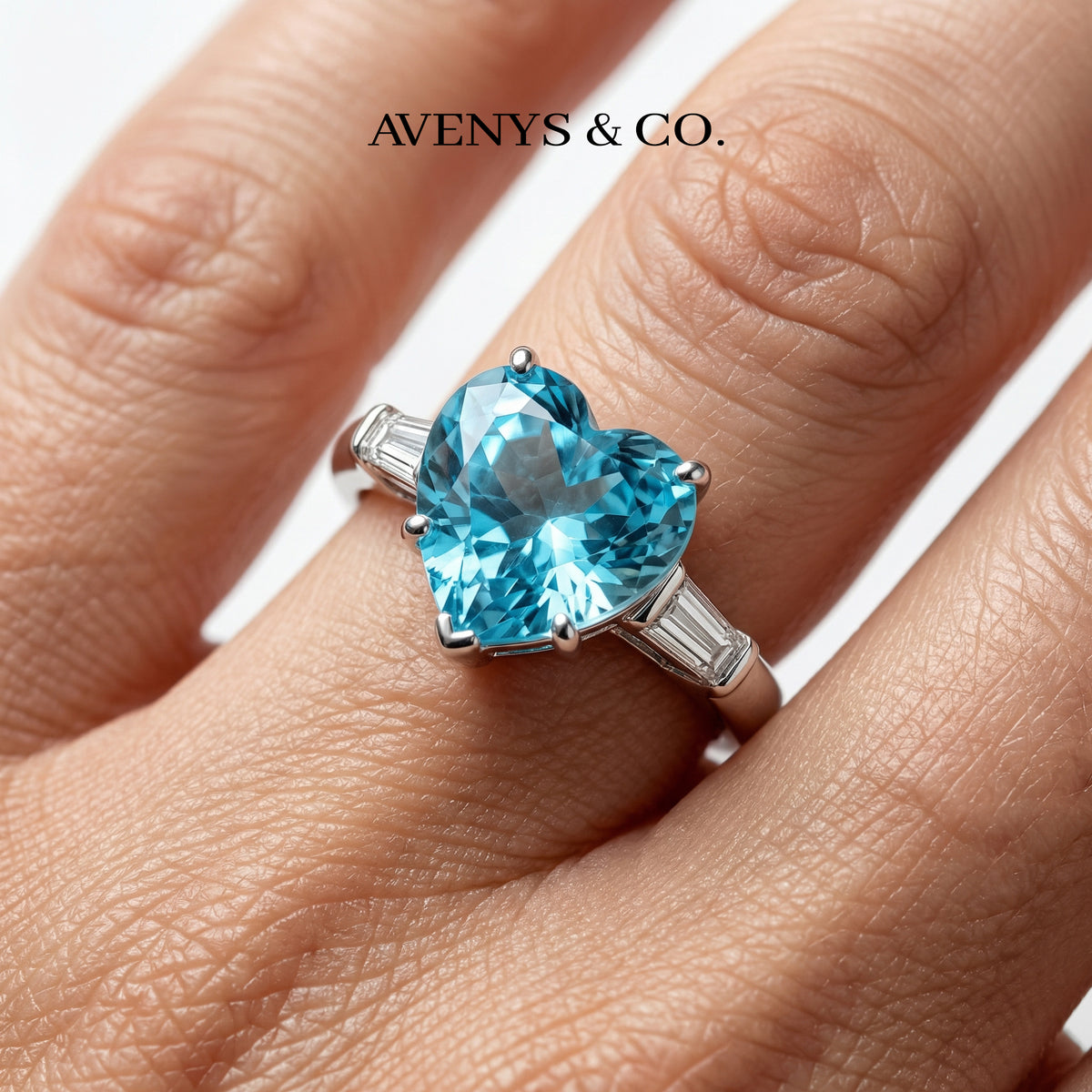 Love Heart Trilogy with Aquamarine Heart Stone – on White Gold
