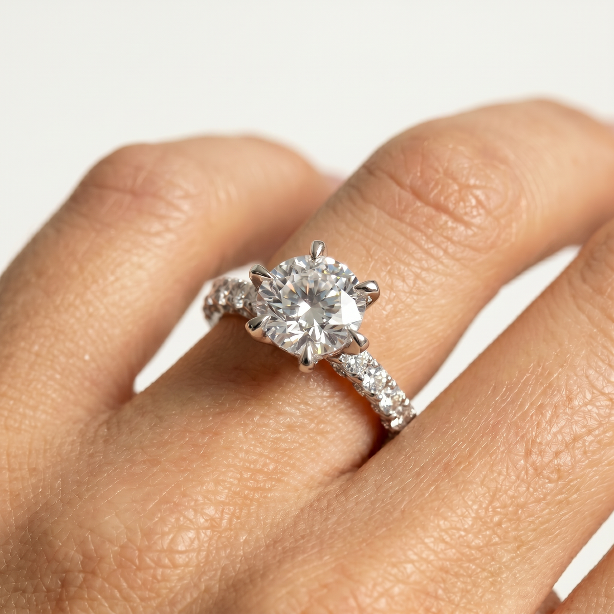 Stardust 3ct Solitaire Ring with White Round Stone – on White Gold