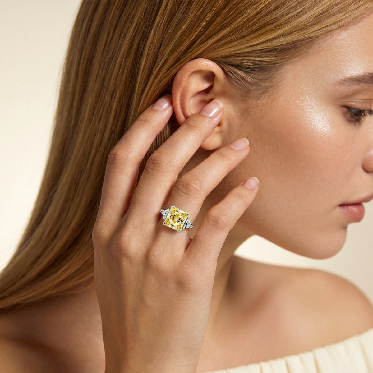 Square Radiant Ring with Yellow Radiant Stone – on White Gold