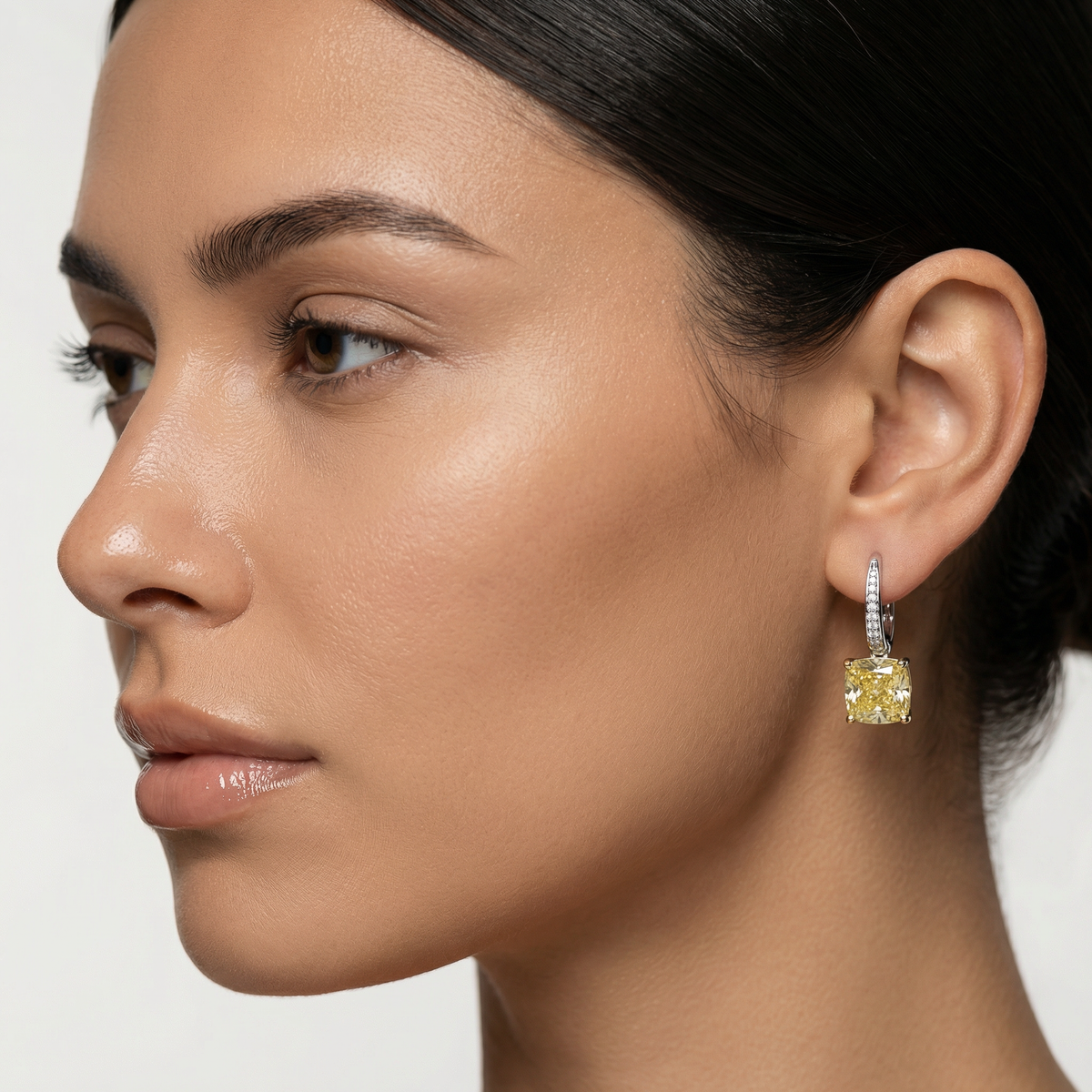 Princess Drop Earring with Yellow Princess Stone – on White Gold