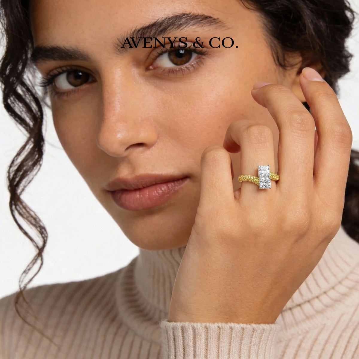 Duality Ring with White Pear Stone – on White Gold