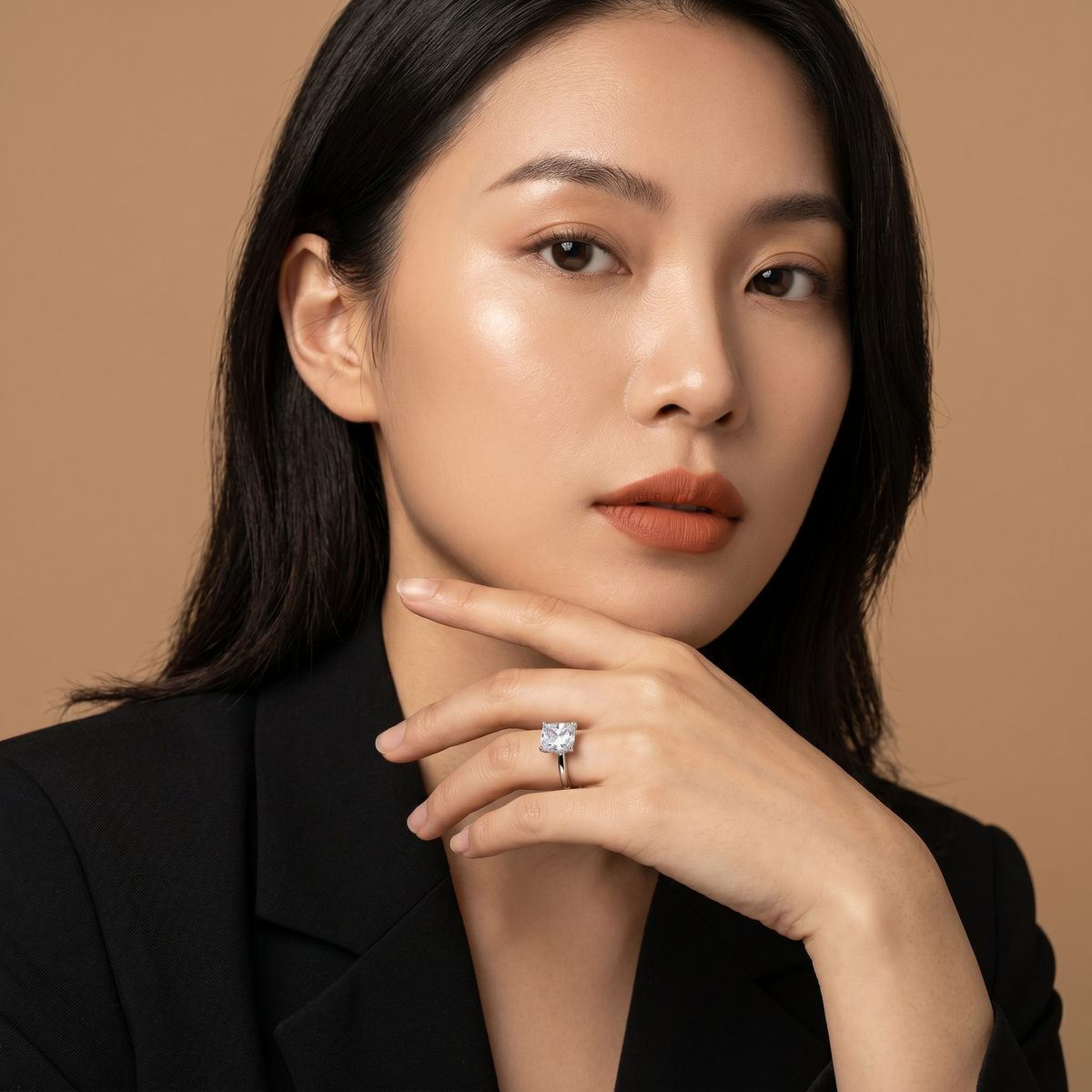Cushion Delicate Ring with White Cushion Stone – on White Gold