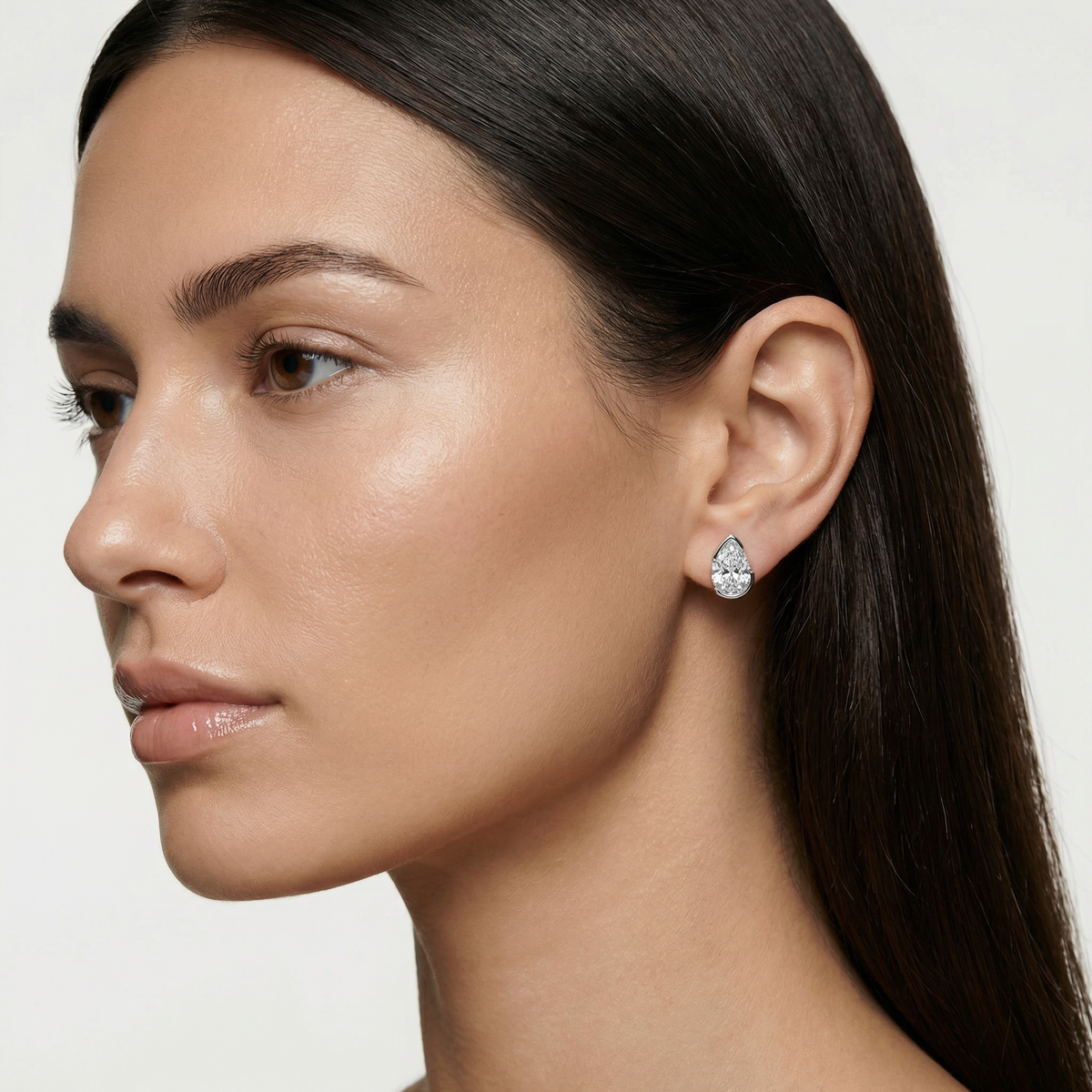 Duality Earrings with White Pear Stone – on White Gold