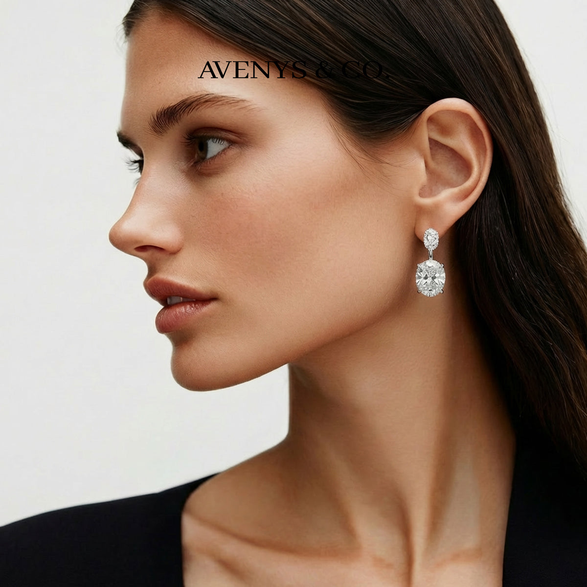 Air Drop Earrings with White Oval Stone – on White Gold