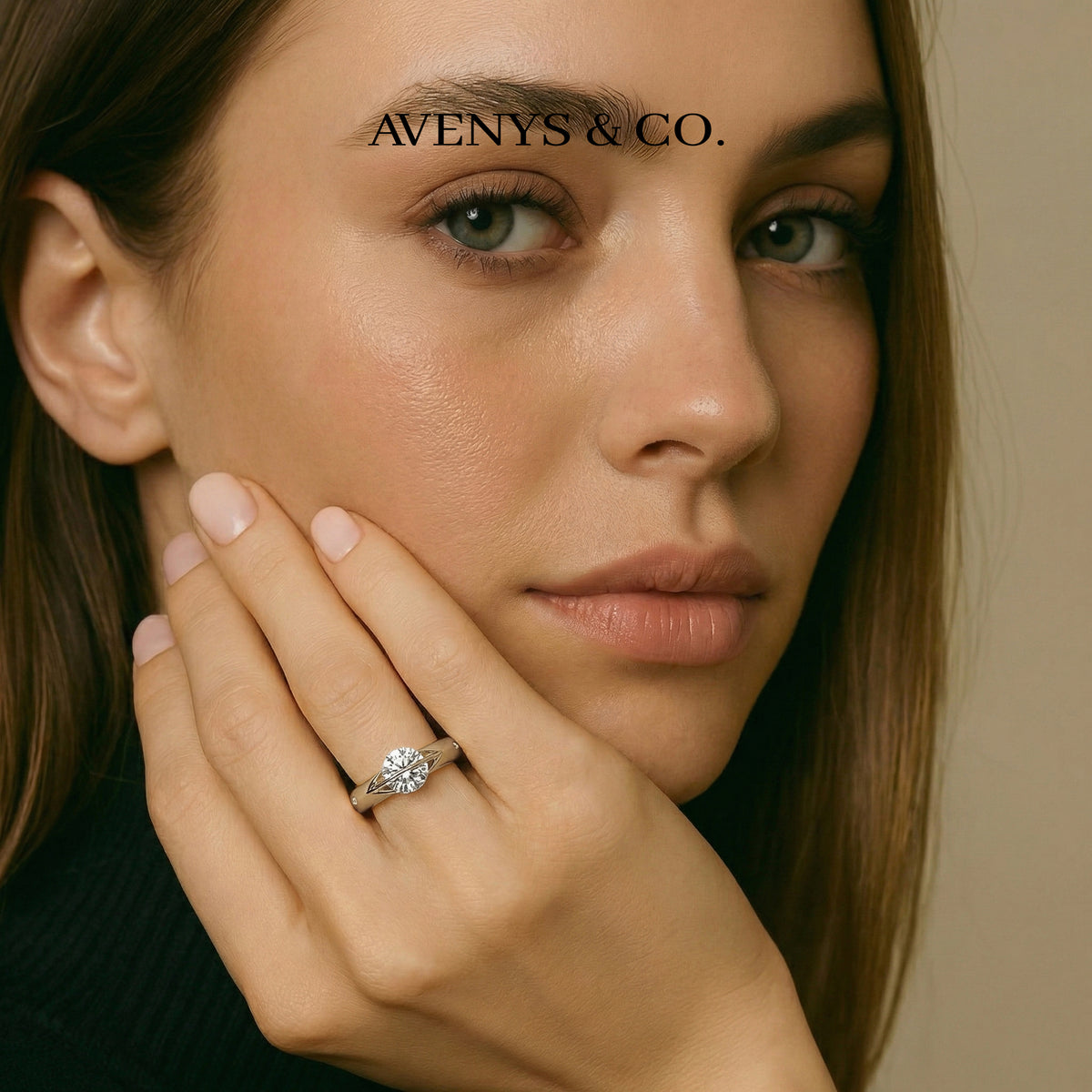 Dancing Diamonds Slim Ring with White Round Stone – on White Gold