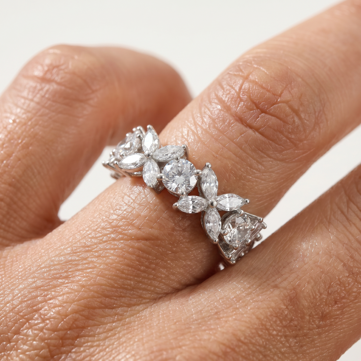 Star Eternity Slim Ring with White Marquise Stone – on White Gold