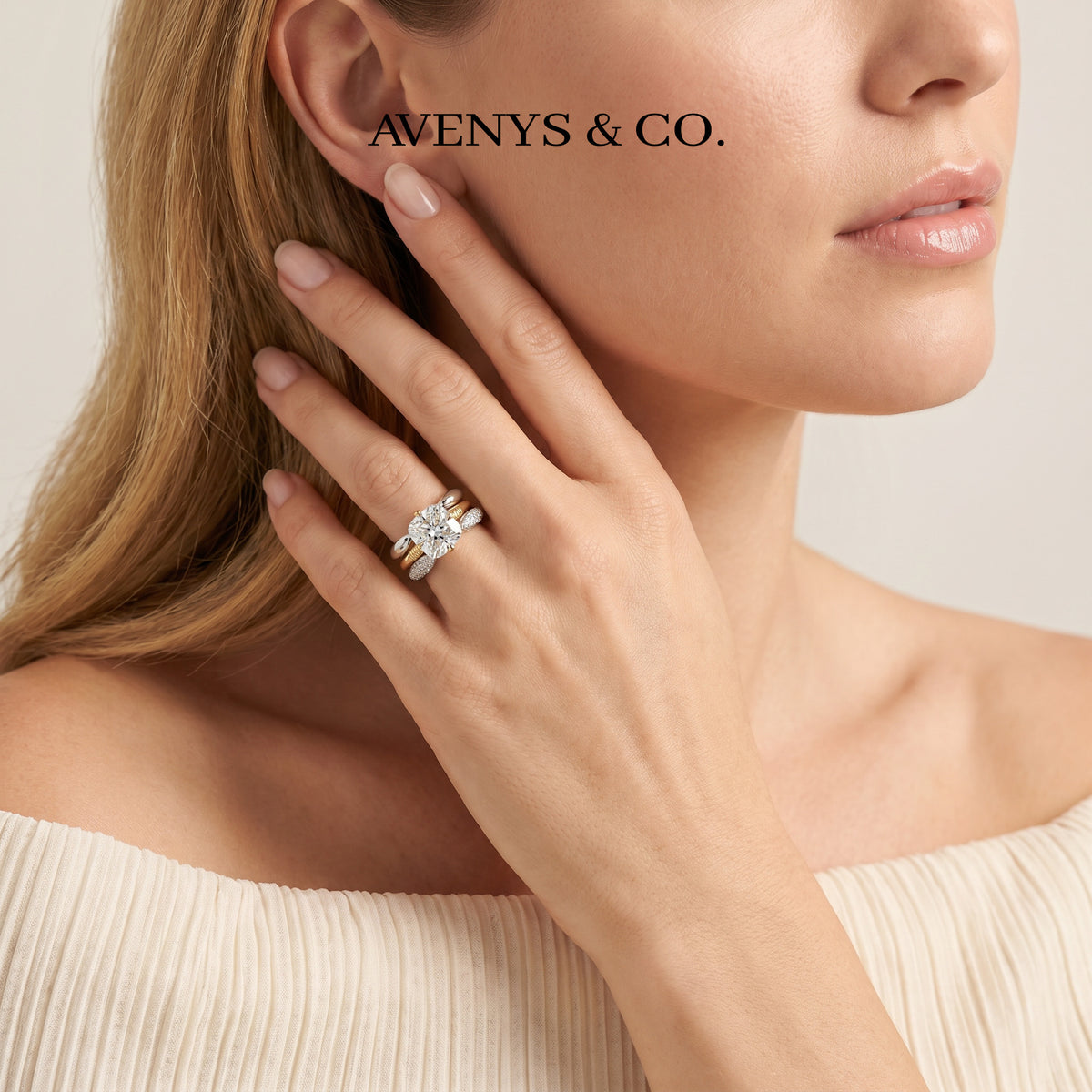 Triple Stacking Solitaire Ring with White Round Stone – on Yellow Gold